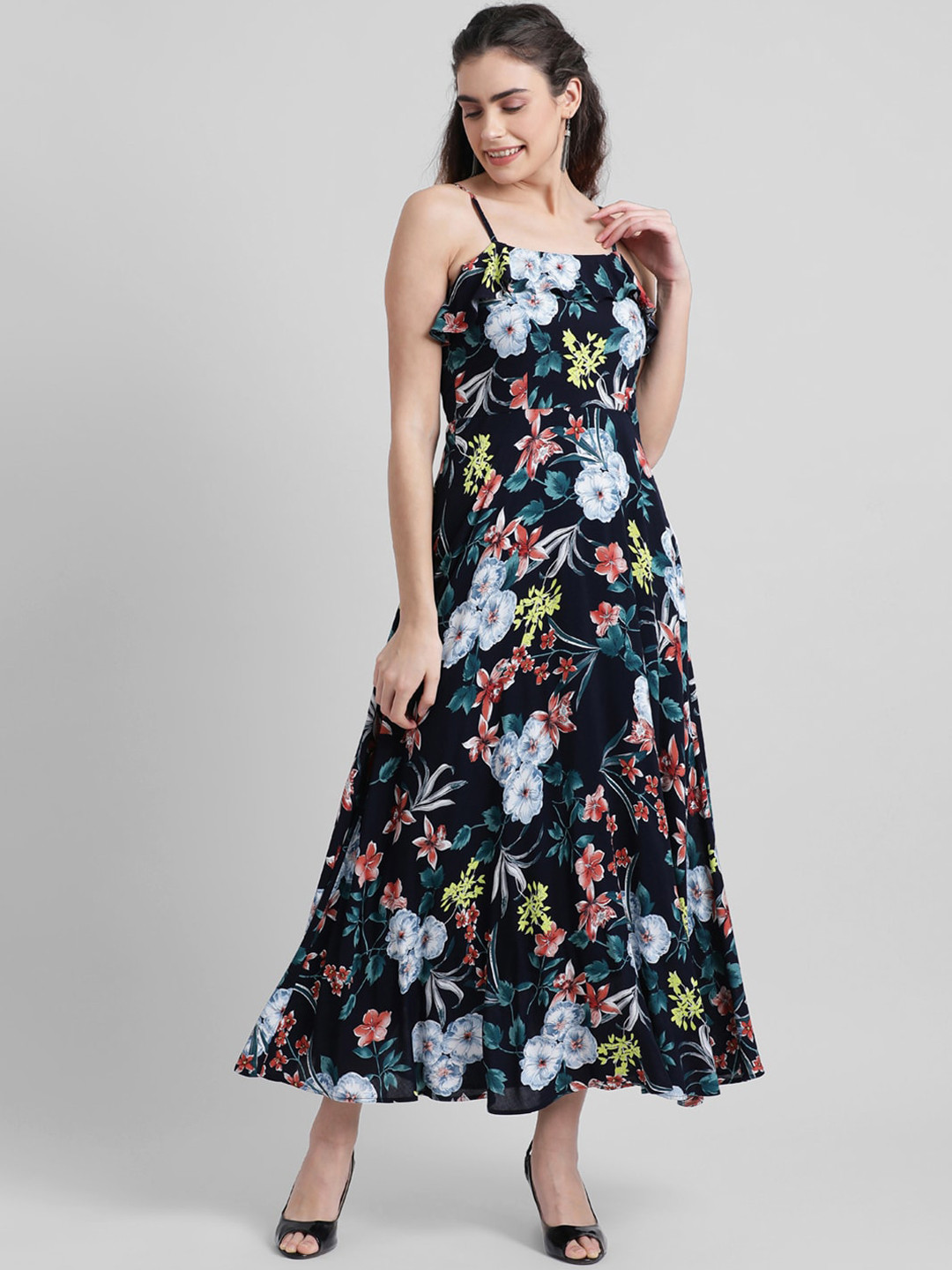 

Zink London Women Navy Blue Printed Maxi Dress