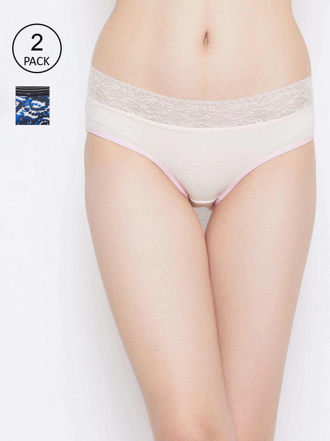 

Clovia Women Pack Of 2 Printed Cotton Hipster Briefs COMPNC958, Blue