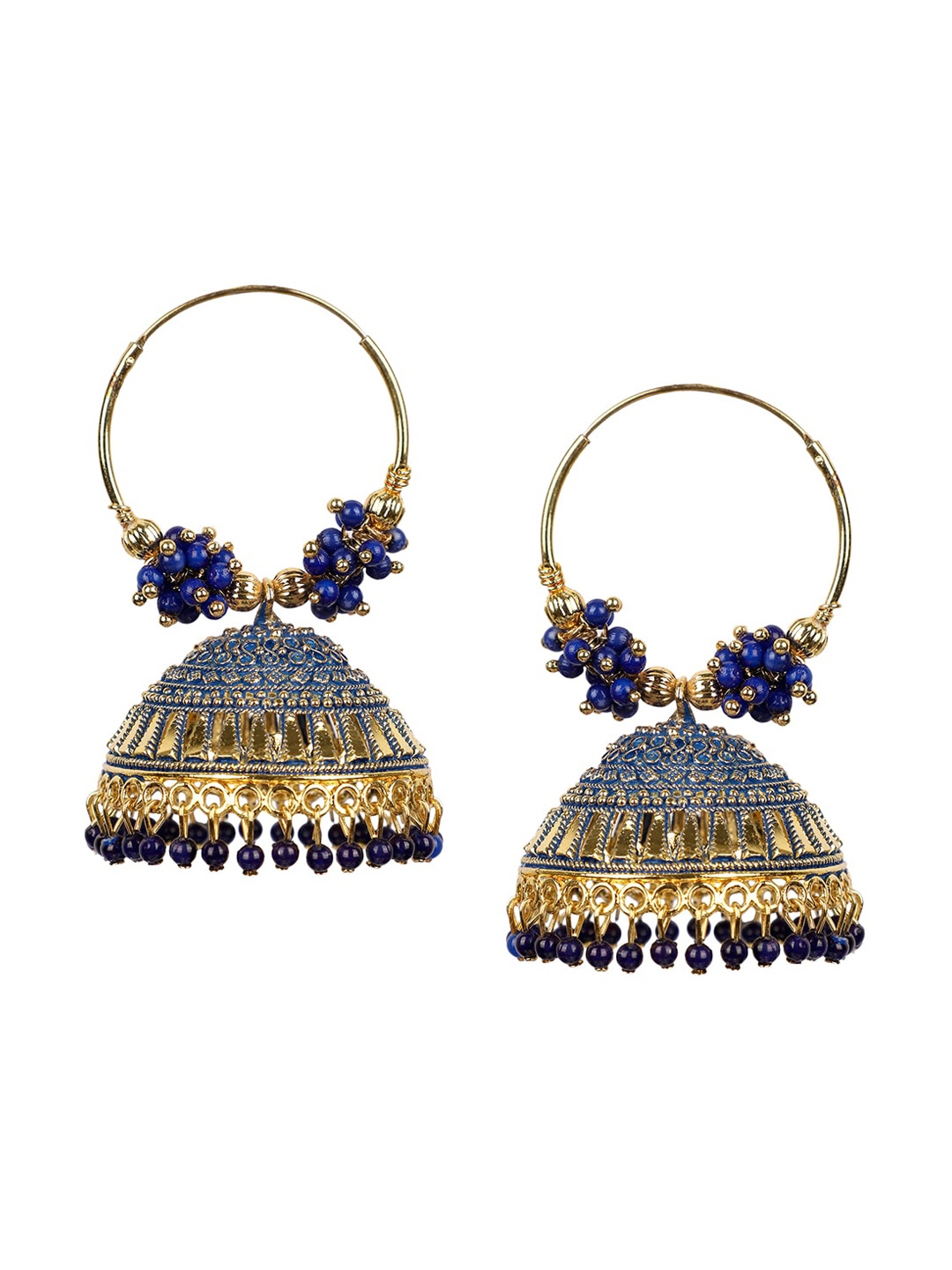 

ANIKAS CREATION Blue & Gold-Toned Contemporary Jhumkas