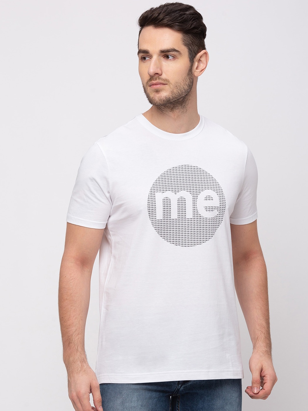 

GIORDANO Men White Printed Round Neck T-shirt