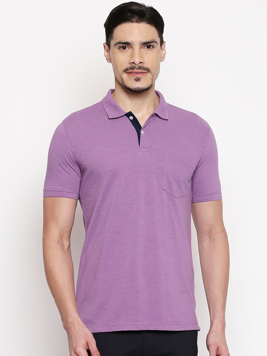 

BYFORD by Pantaloons Men Purple Solid Polo Collar T-shirt