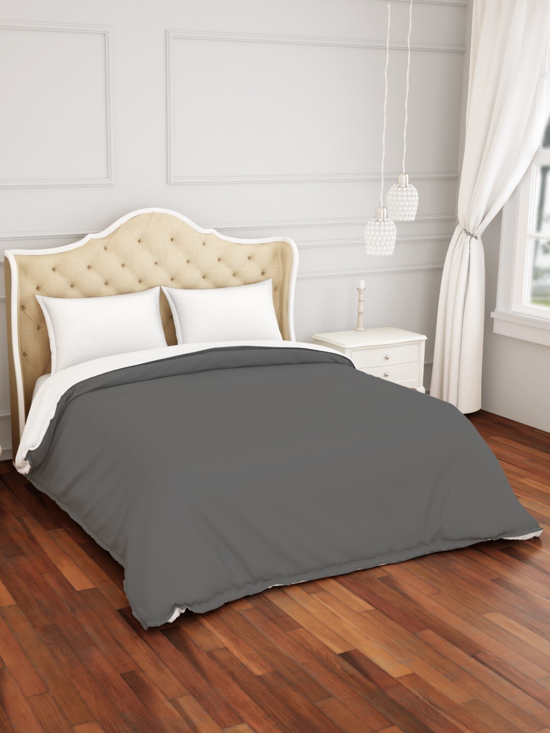 SPACES Grey Solid Hygro 300 TC Double Queen Duvet Cover