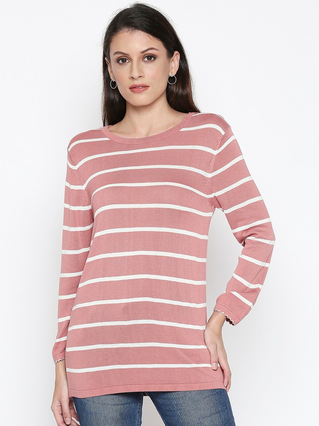 

Annabelle by Pantaloons Women Pink & White Striped Pullover Sweater