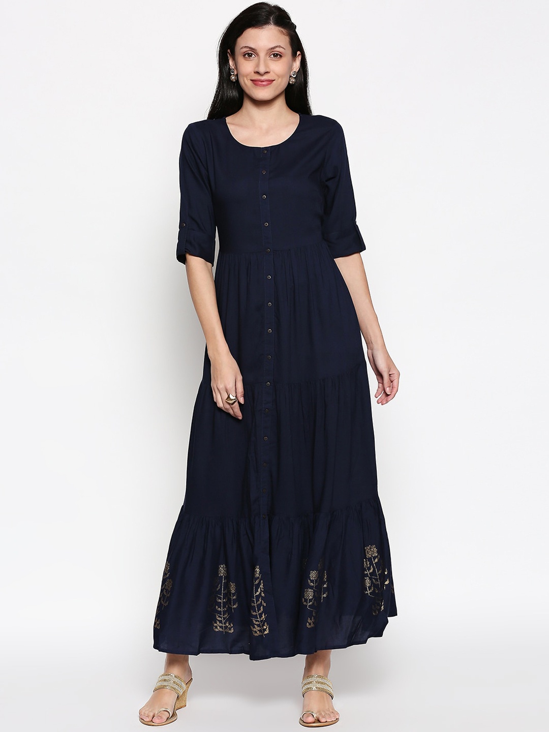 

AKKRITI BY PANTALOONS Women Navy Blue Printed Maxi Dress