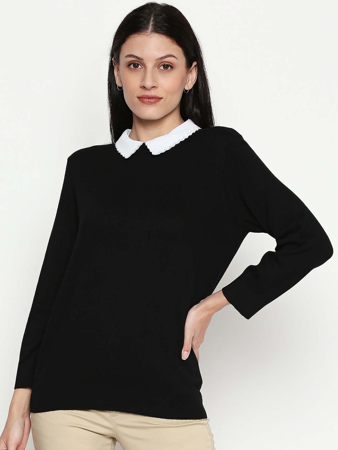 

Annabelle by Pantaloons Women Black Solid Pullover Sweater