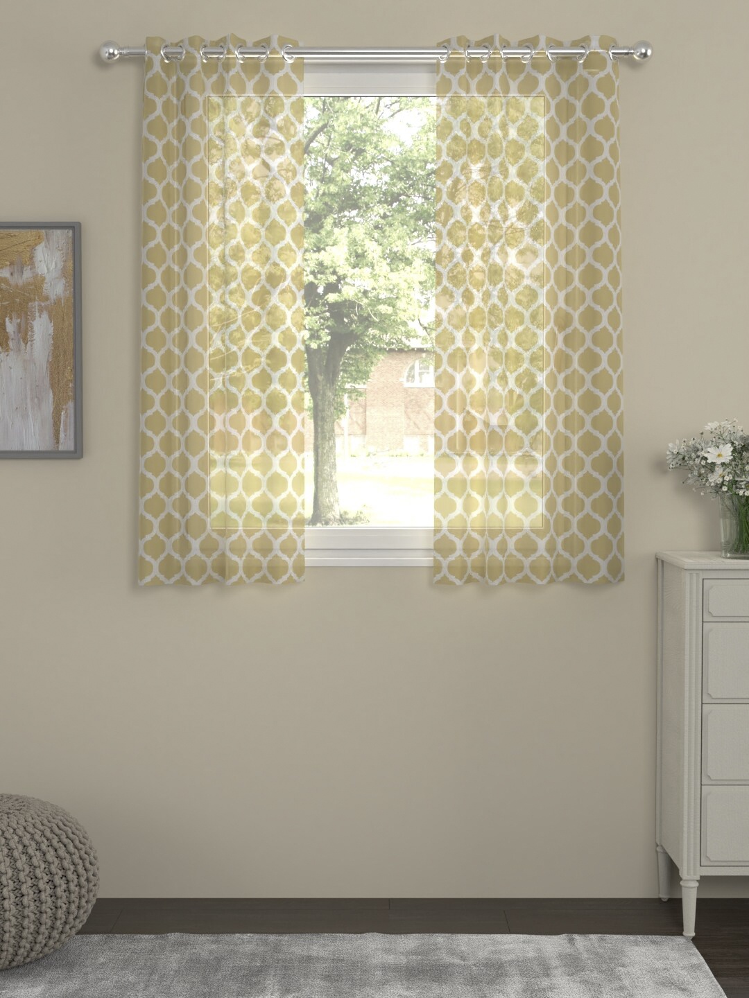 

ROSARA HOME Yellow & White Printed Single Door Curtains