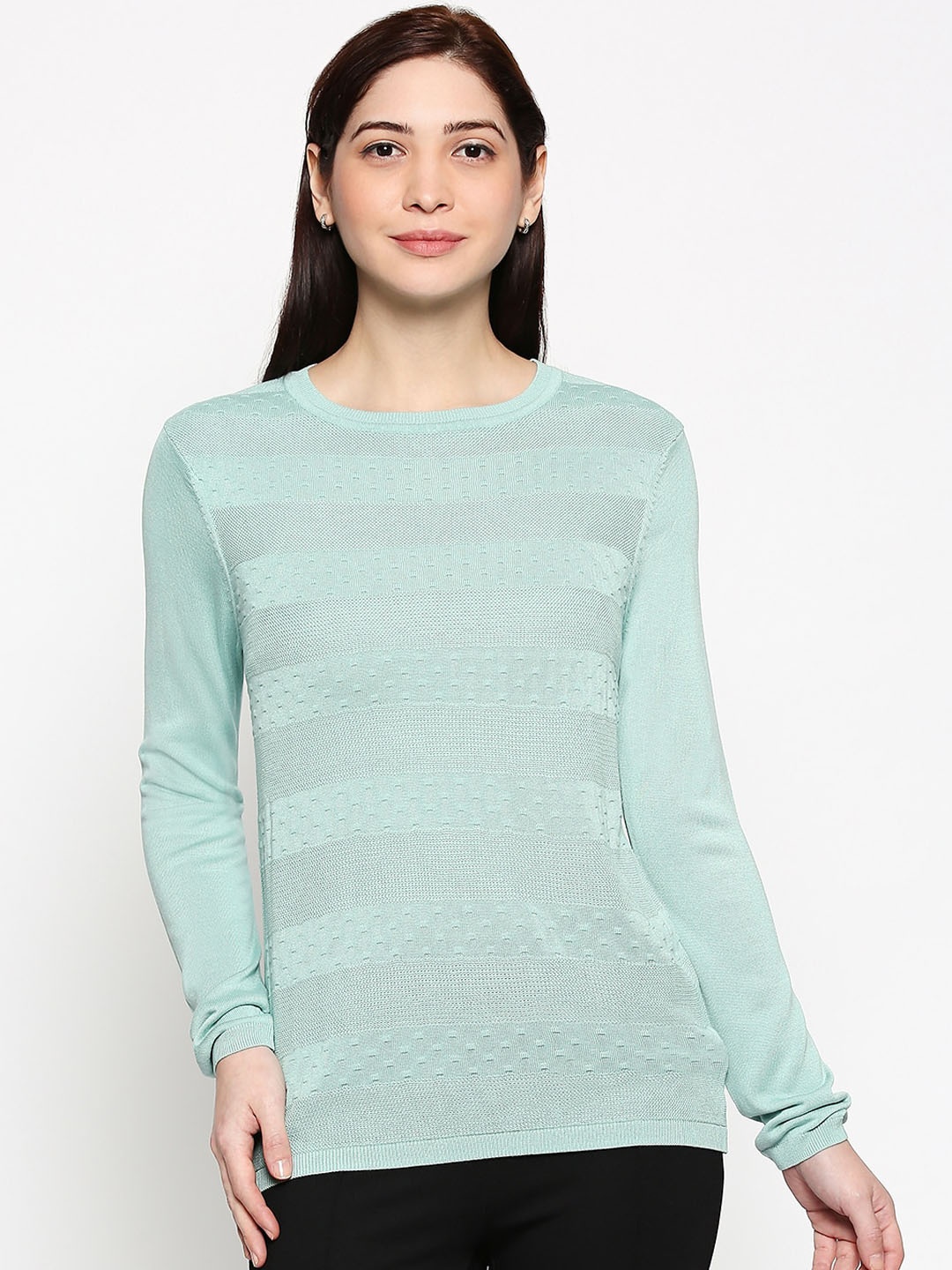 

Annabelle by Pantaloons Women Turquoise Blue Self Design Pullover Sweater