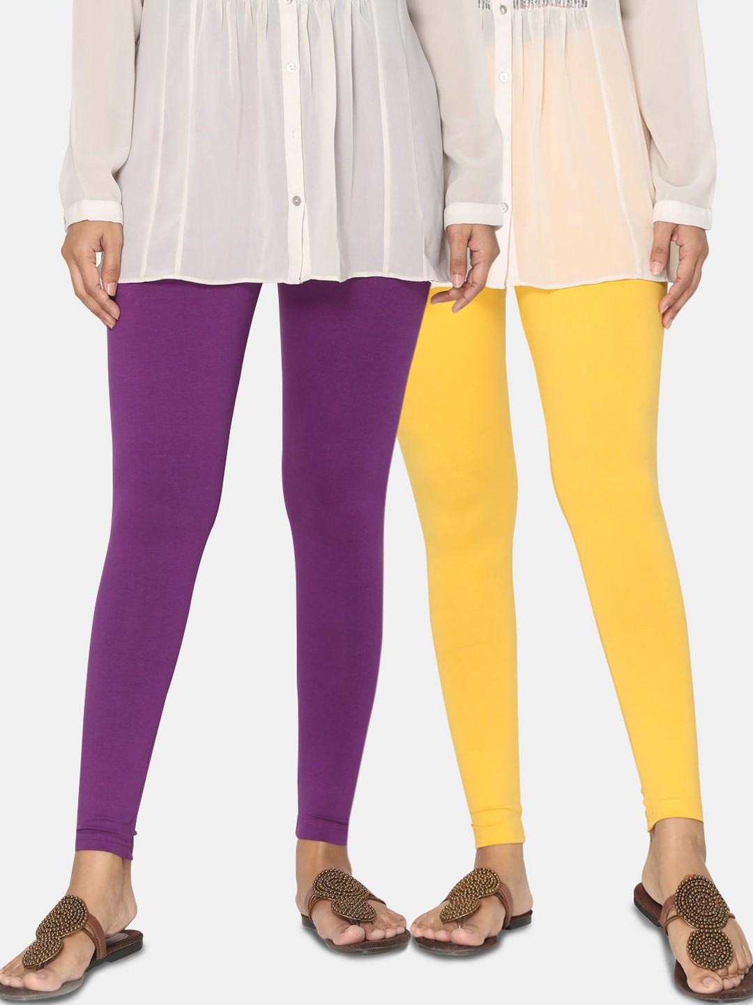 

TSG Bliss Women Pack of 2 Solid Ankle Length Leggings, Purple