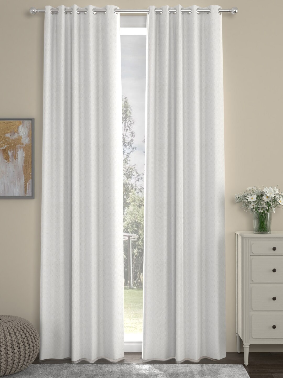 

ROSARA HOME Set Of 2 White Solid Long Door Curtains