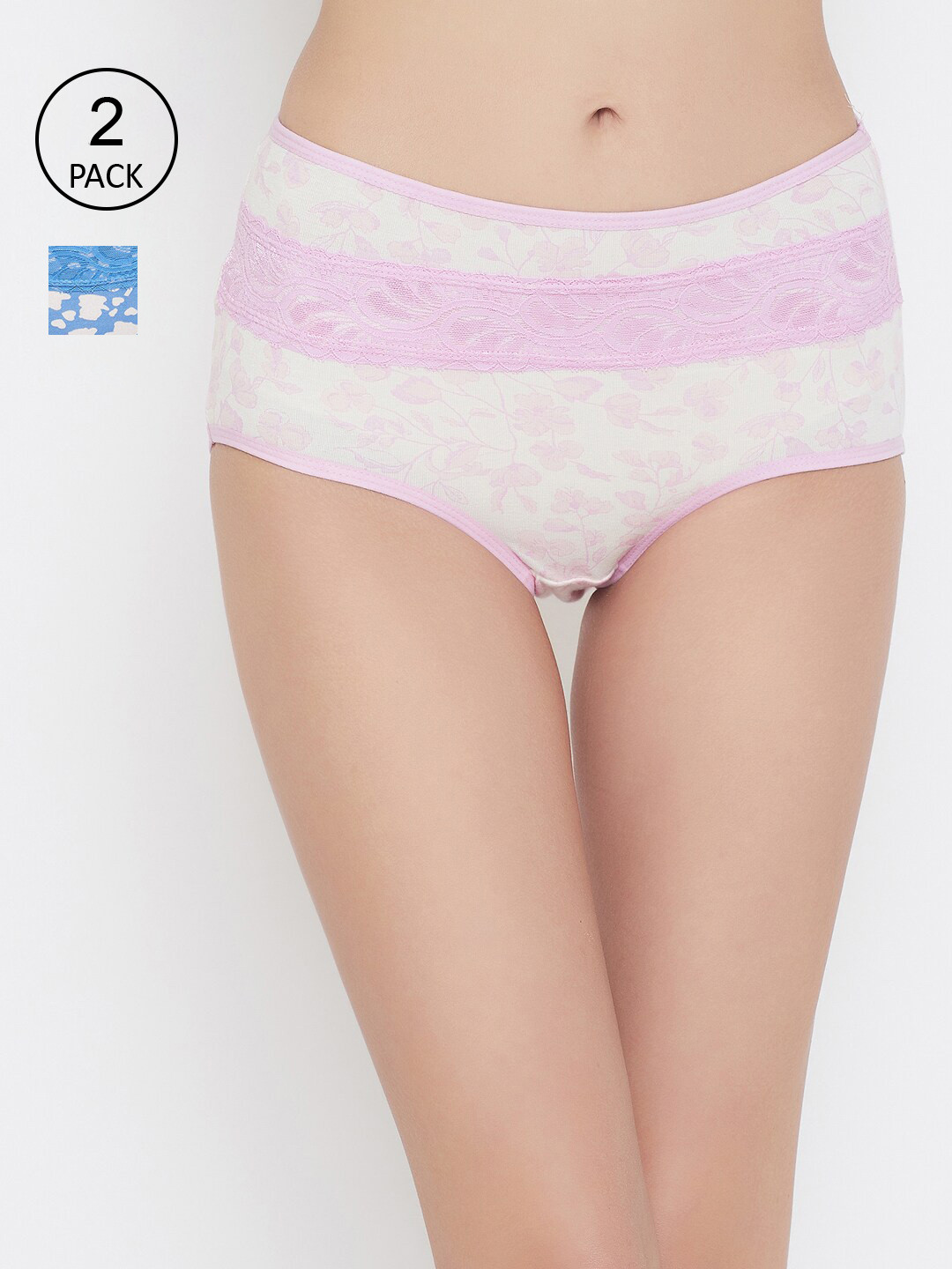 

Clovia Women Pack of 2 Printed High-Rise Hipster Briefs COMPNC970, Blue
