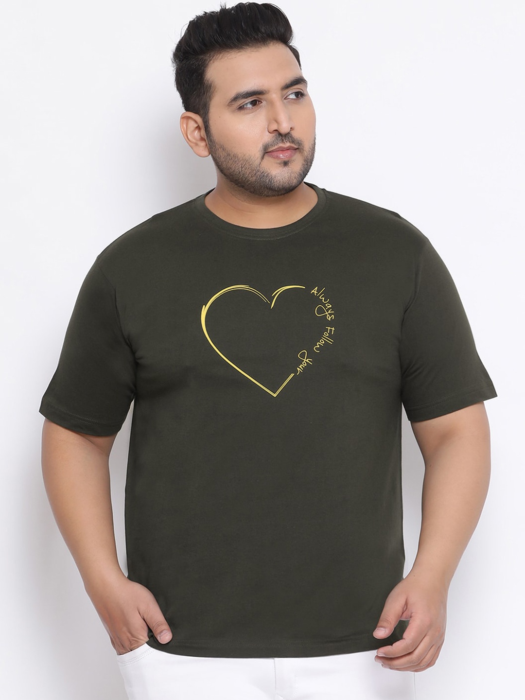 

YOLOCLAN Plus Size Men Green Printed Round Neck T-shirt