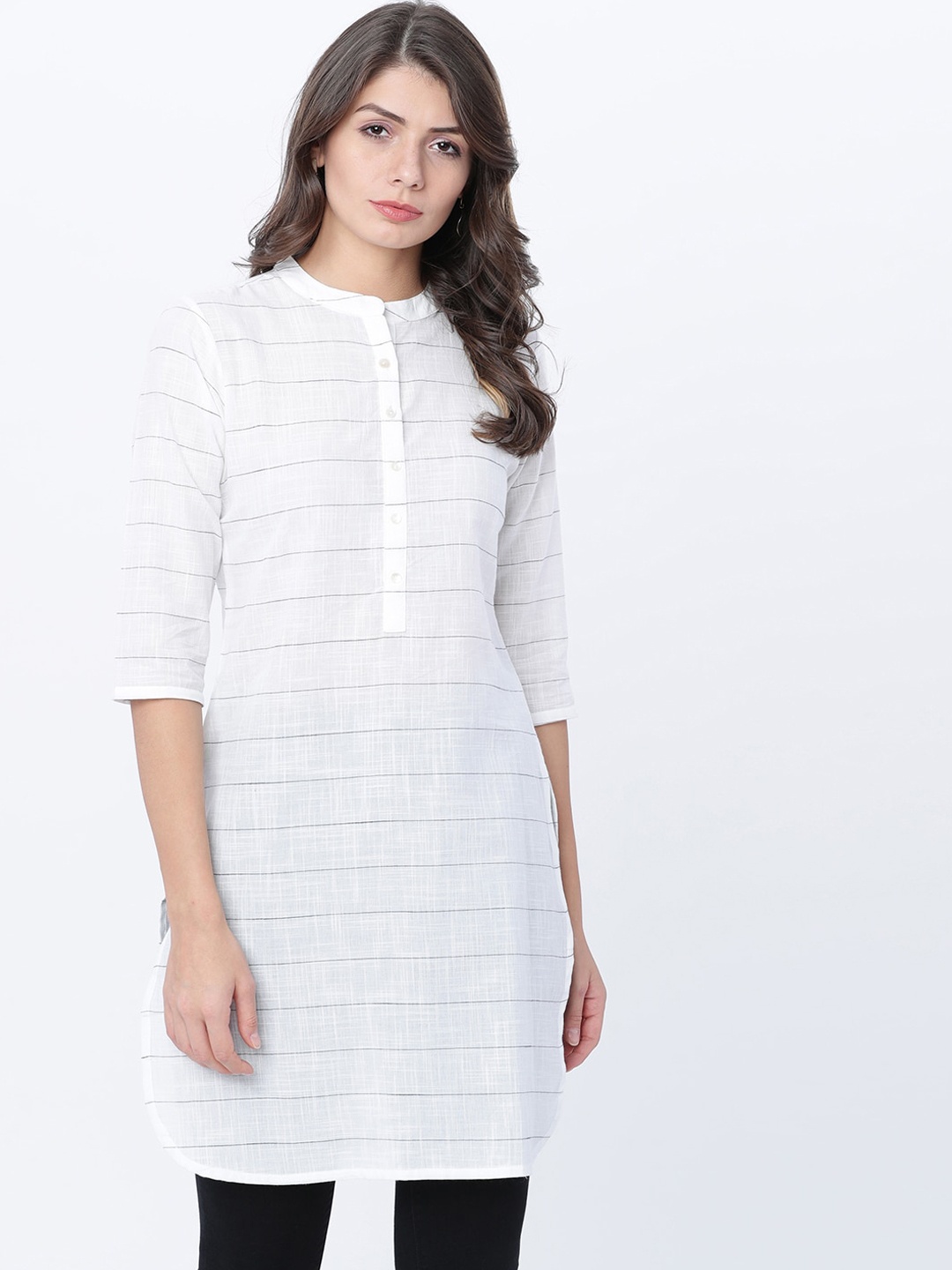 

Vishudh Women White & Grey Striped Tunic