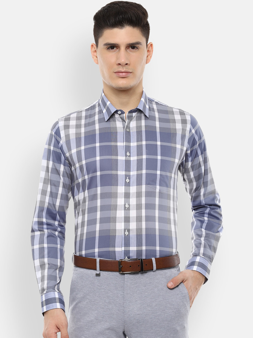 

Van Heusen Men Blue Slim Fit Checked Formal Shirt