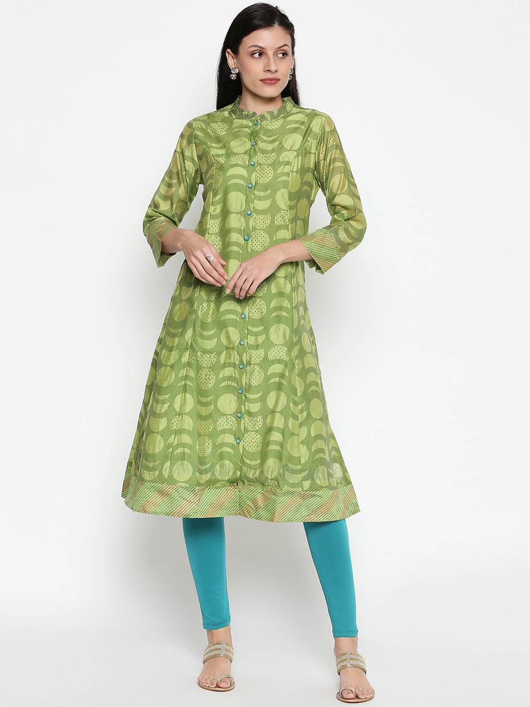

RANGMANCH BY PANTALOONS Women Green Checked Anarkali Kurta