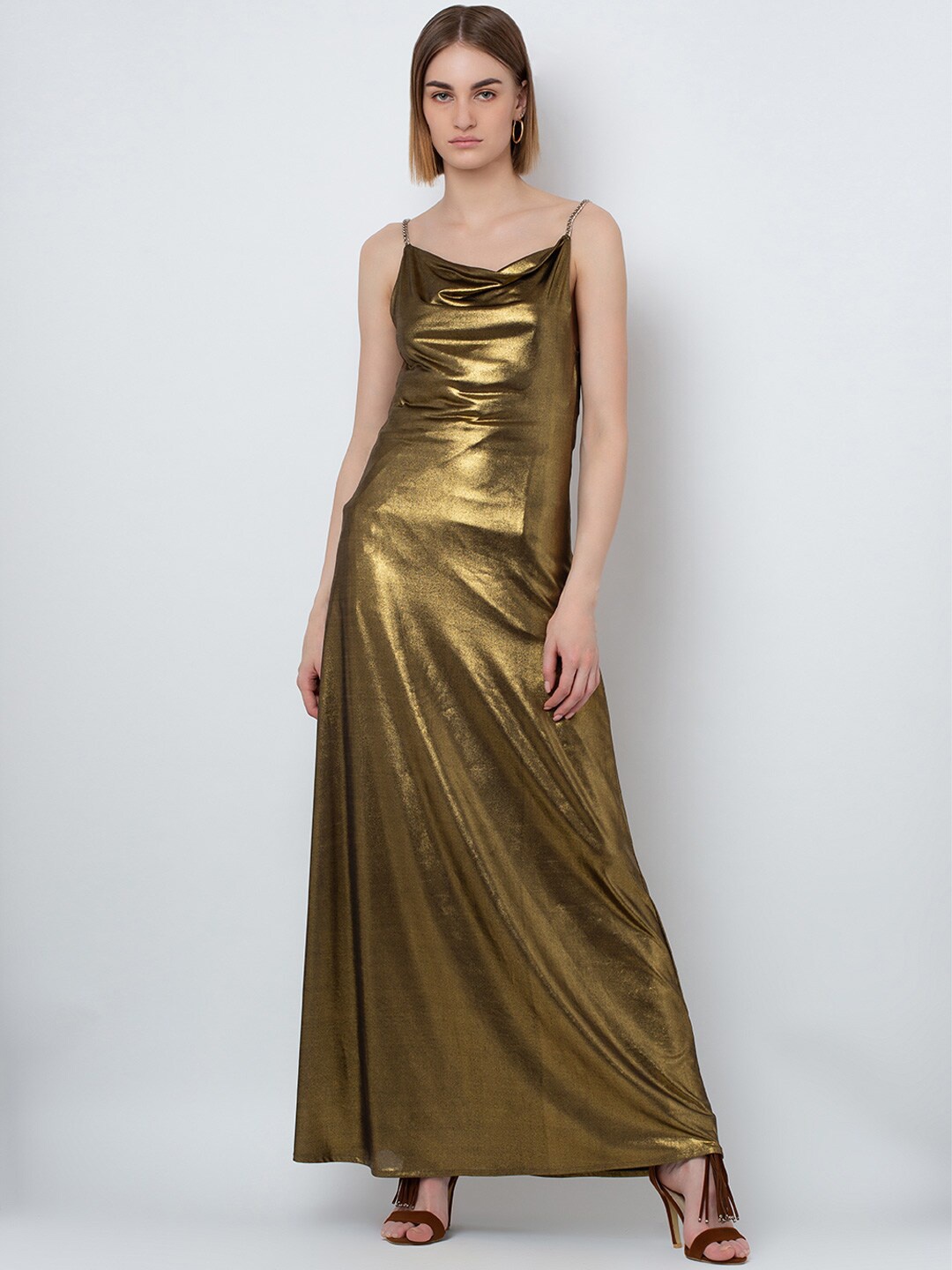 

DODO & MOA Women Gold-Toned Solid Maxi Dress