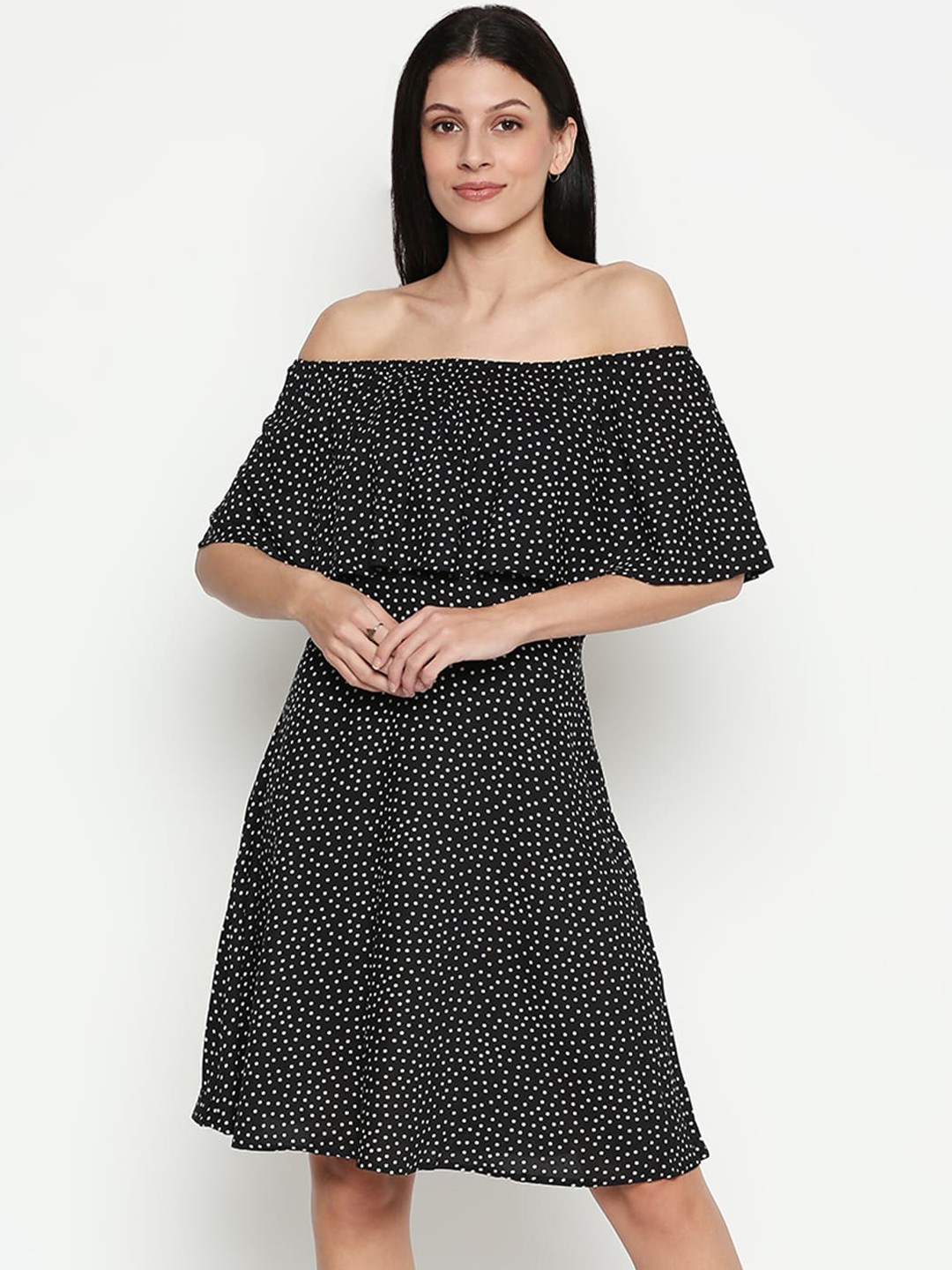 

Honey by Pantaloons Women Black Printed Fit and Flare Dress