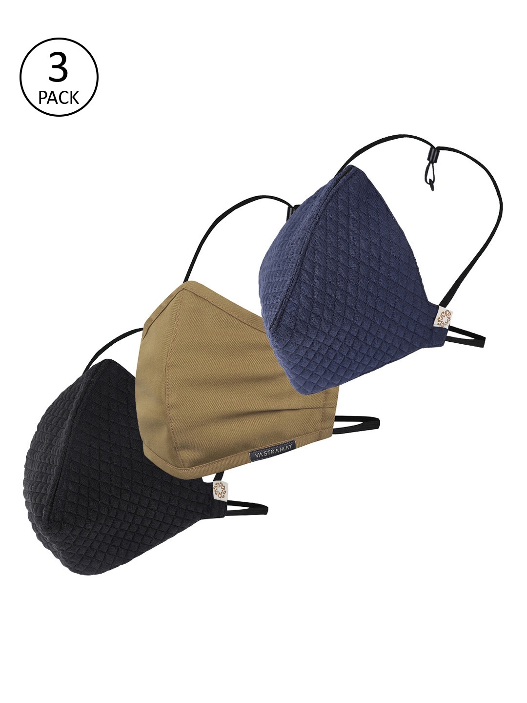 

VASTRAMAY Unisex Pack Of 3 Multicoloured 2-Ply Reusable Cloth Masks, Black