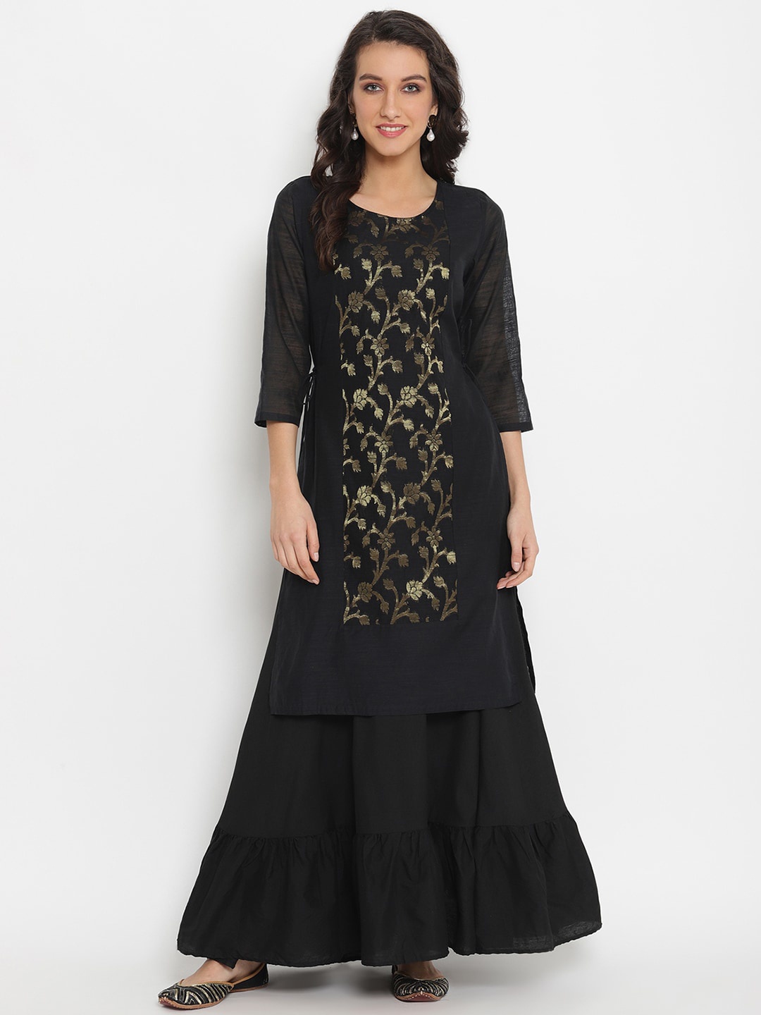 

Abhishti Women Black Woven Design Kurta with Skirt