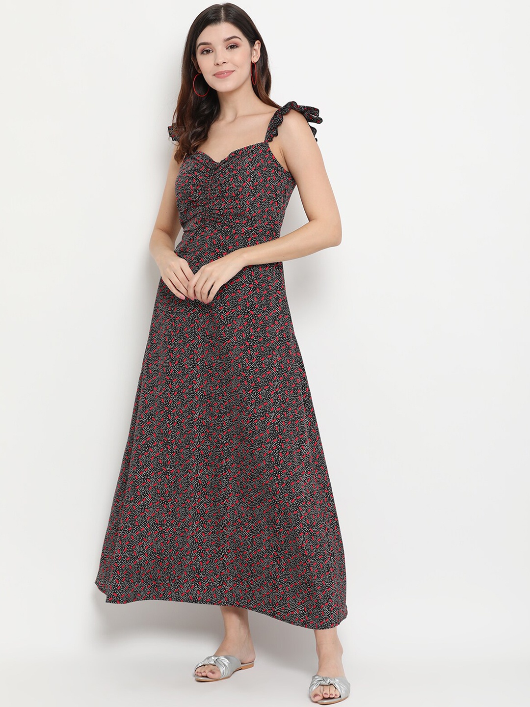 

THREAD MUSTER Women Black Printed Maxi Dress