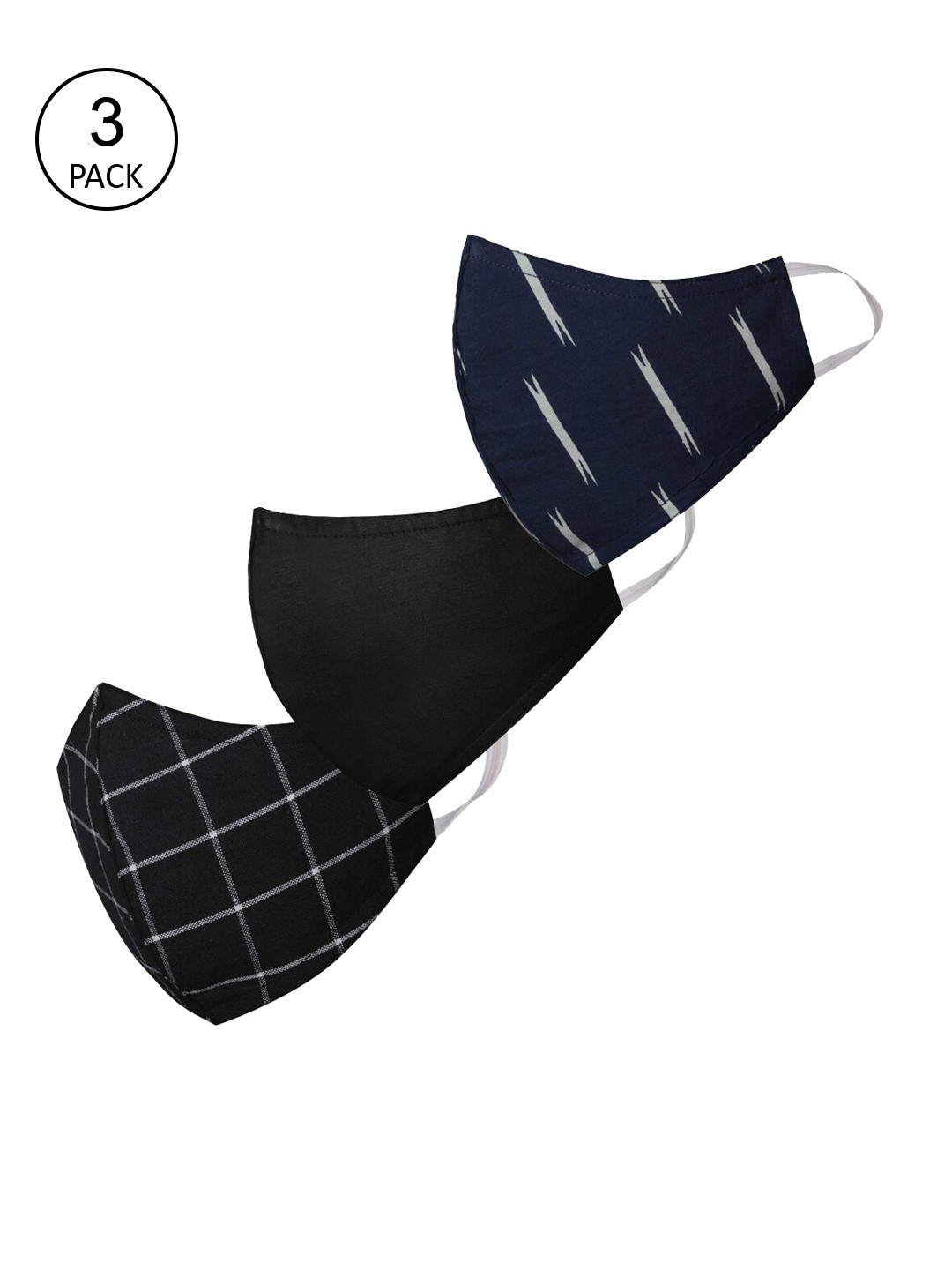 

VASTRAMAY Unisex Pack of 3 Printed 2-Ply Reusable Protective Outdoor Face Masks, Black