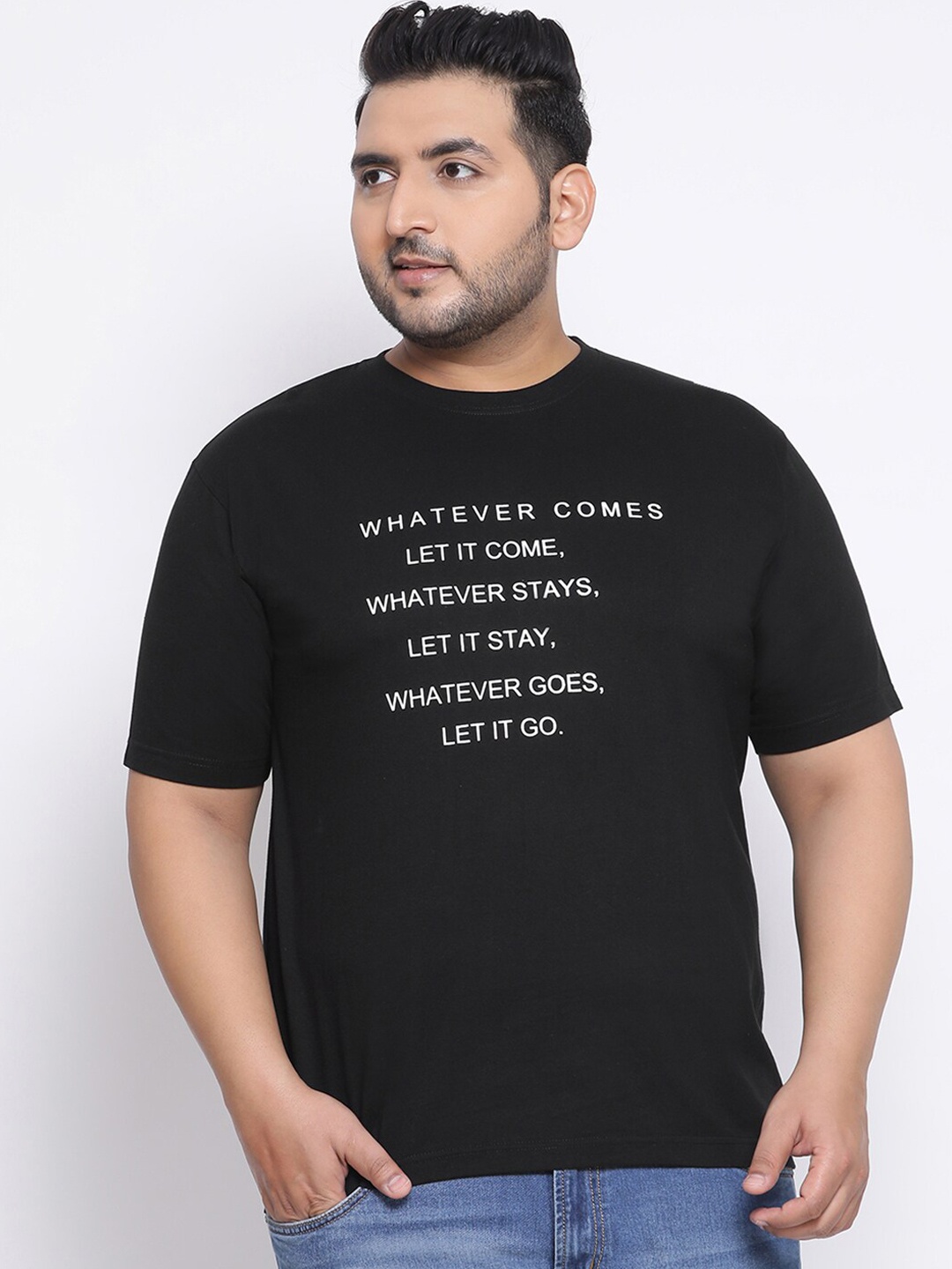 

YOLOCLAN Plus Size Men Black Printed Round Neck T-shirt
