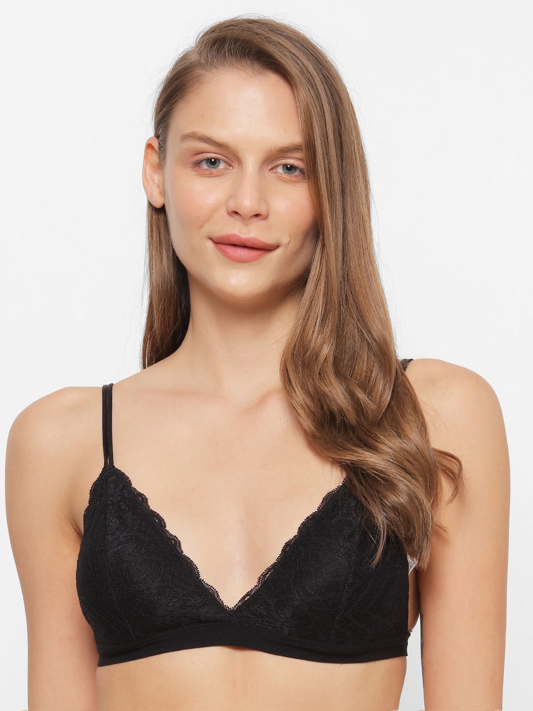 FOREVER 21 Black Solid Lightly Padded Underwired Lace Everyday Bra-37355301