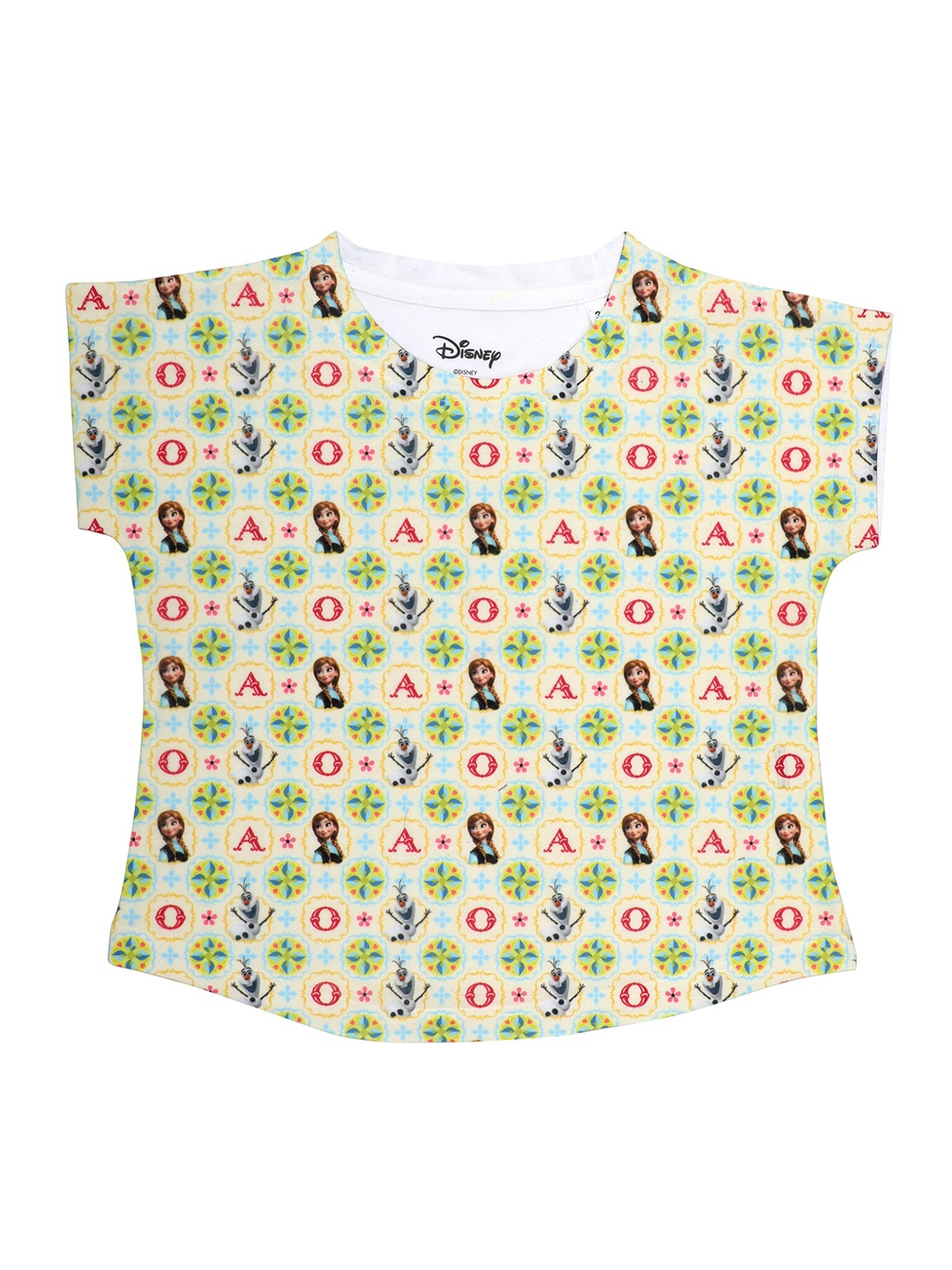 

Disney by Wear Your Mind Girls Off-White & Green Frozen Printed Top