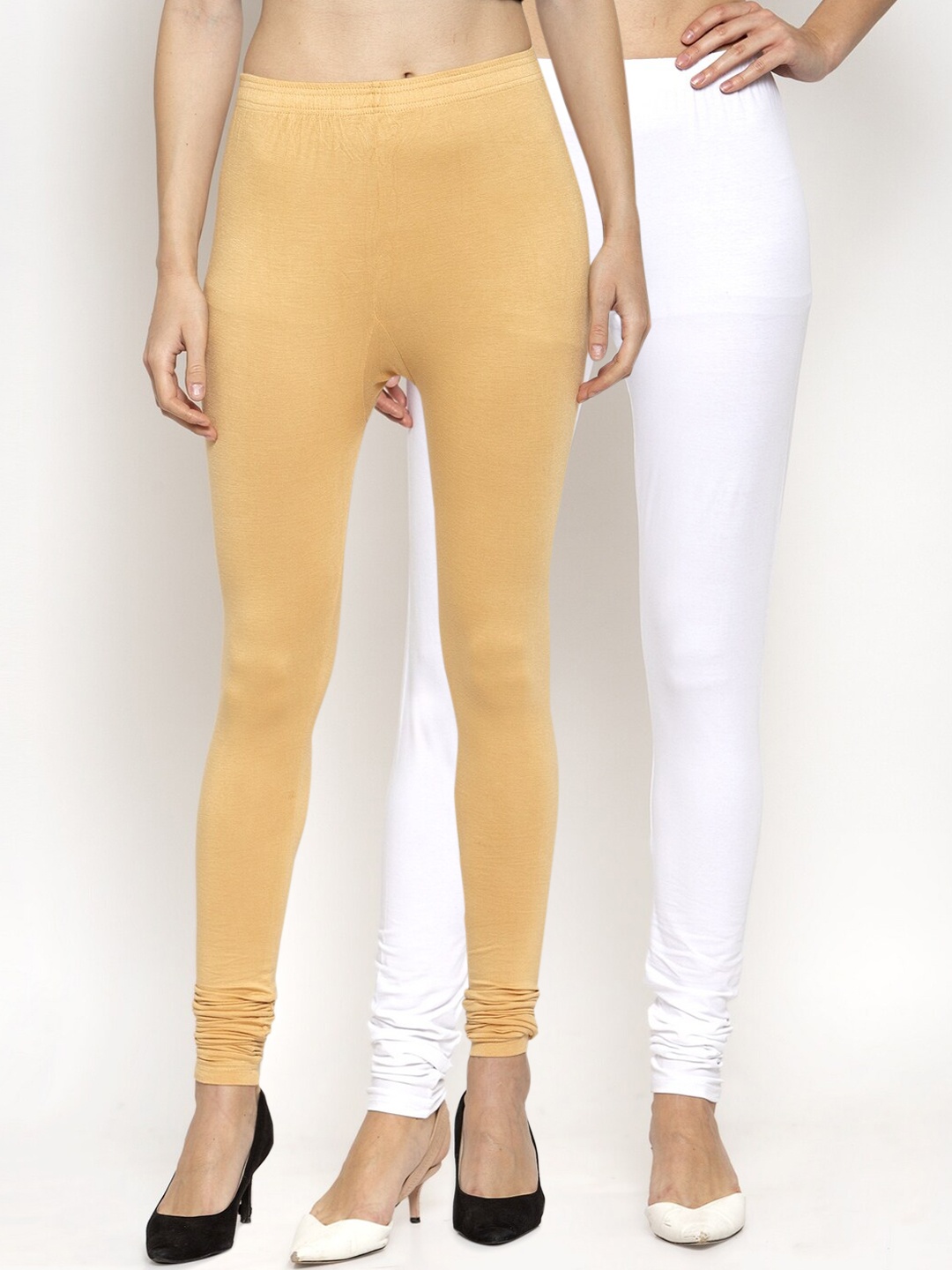 

Purple State Women Pack Of 2 Solid Churidar-Length Leggings, Beige