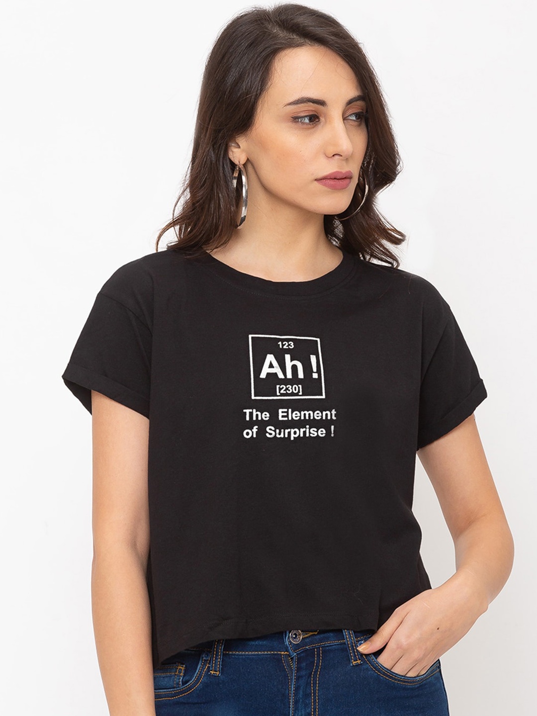 

Globus Women Black Printed Round Neck T-shirt