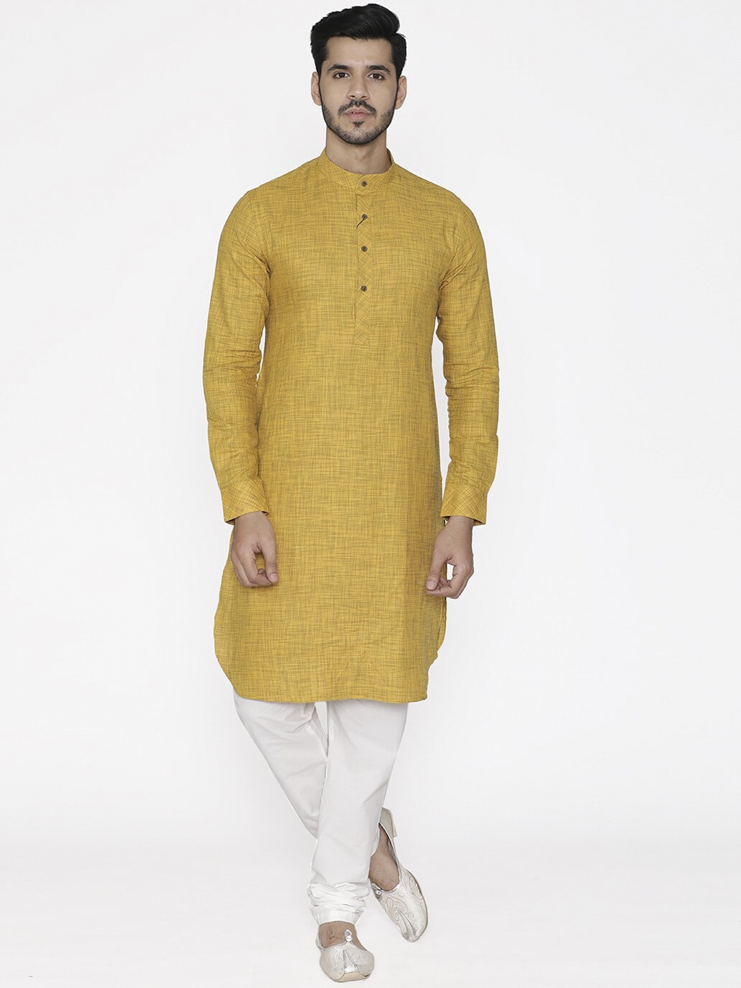 

Manyavar Men Yellow Woven Design Straight Kurta
