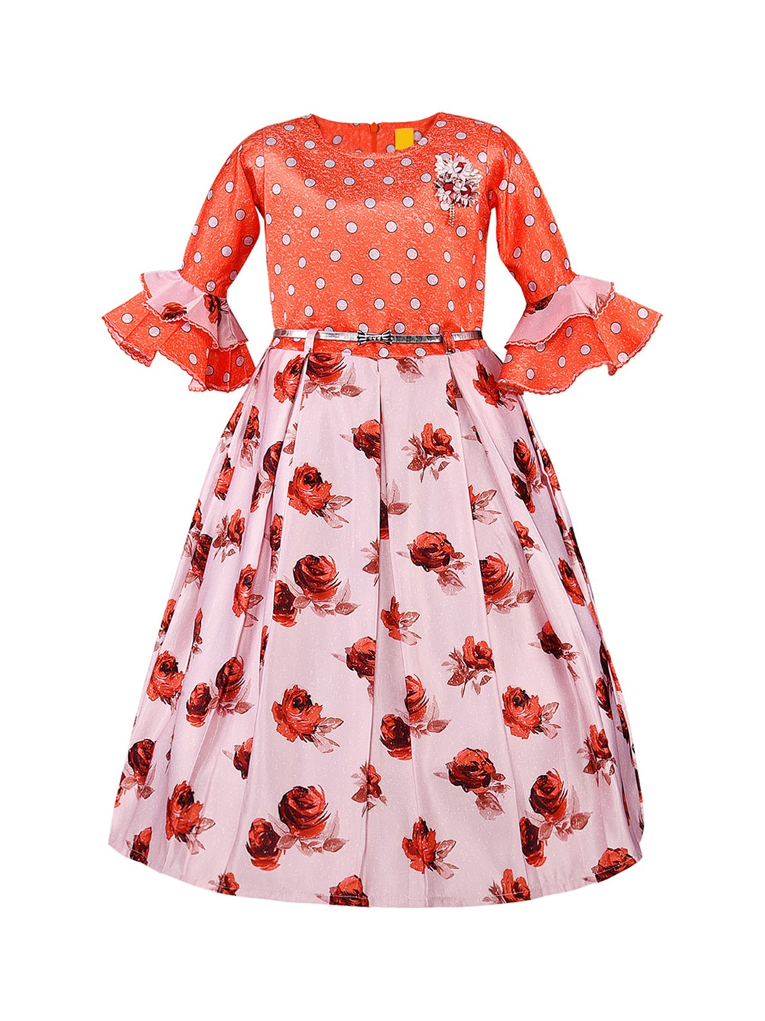 

Wish Karo Girls Orange Printed Fit and Flare Dress