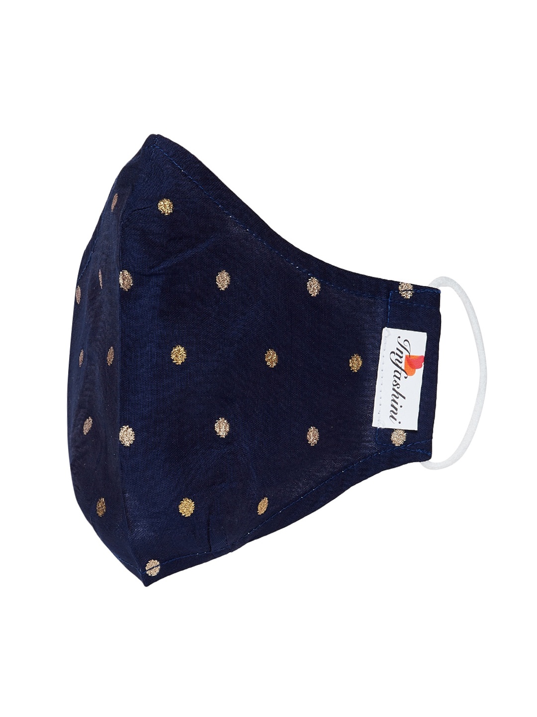 

Imfashini Women Navy Blue & Gold-Coloured Embroidered 2-Ply Reusable Cloth Mask