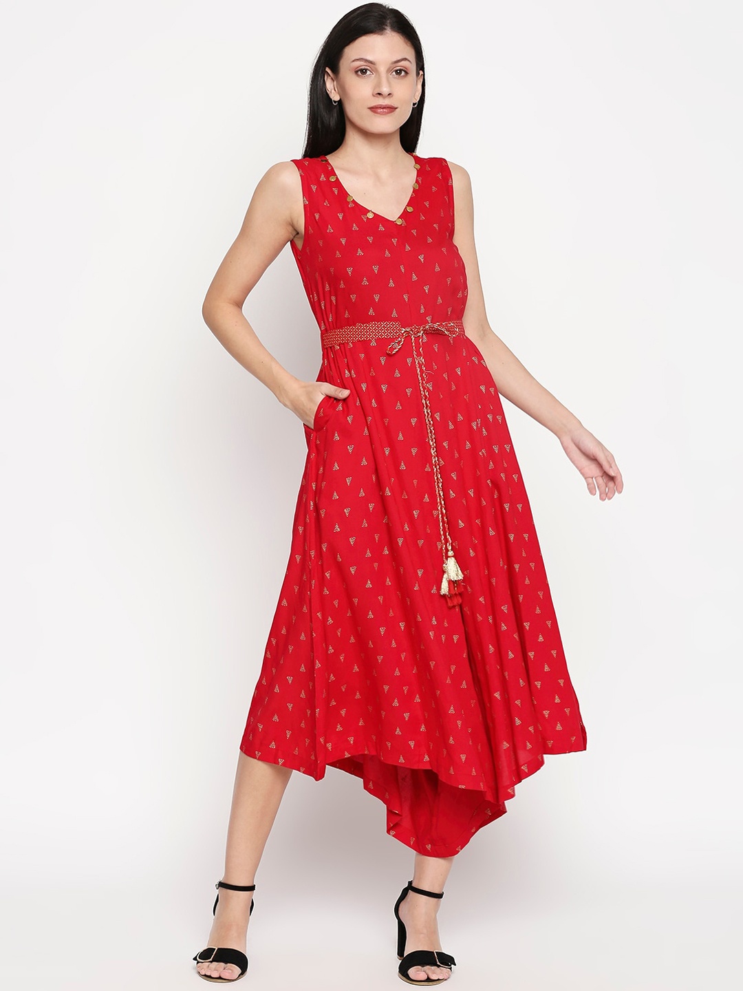 

AKKRITI BY PANTALOONS Women Red Printed Fit and Flare Dress