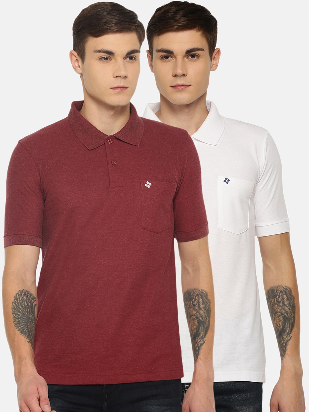 

Dollar Men Pack of 2 Solid Polo Collar T-shirt, Multi