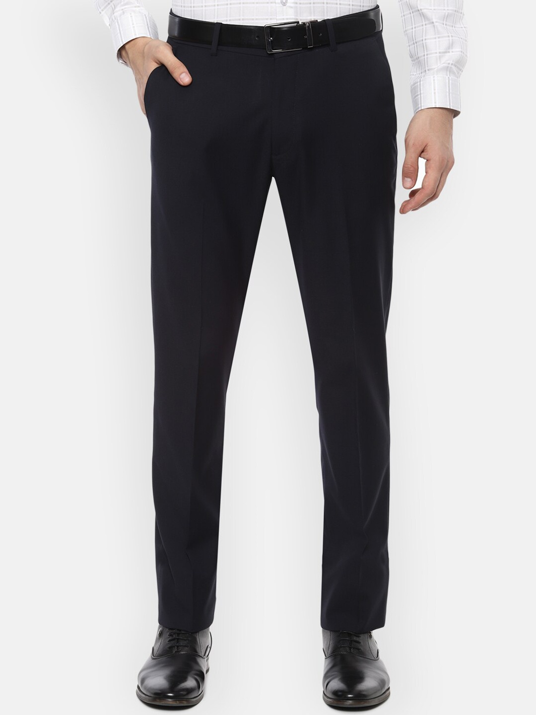 

Louis Philippe Permapress Men Navy Blue Slim Fit Solid Formal Trousers