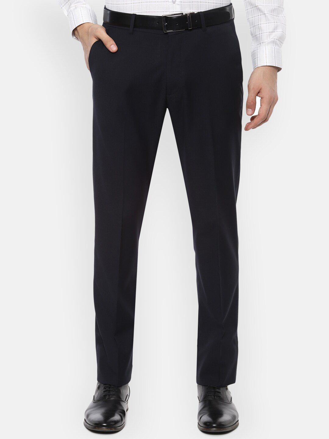 

Louis Philippe Permapress Men Navy Blue Slim Fit Solid Formal Trousers