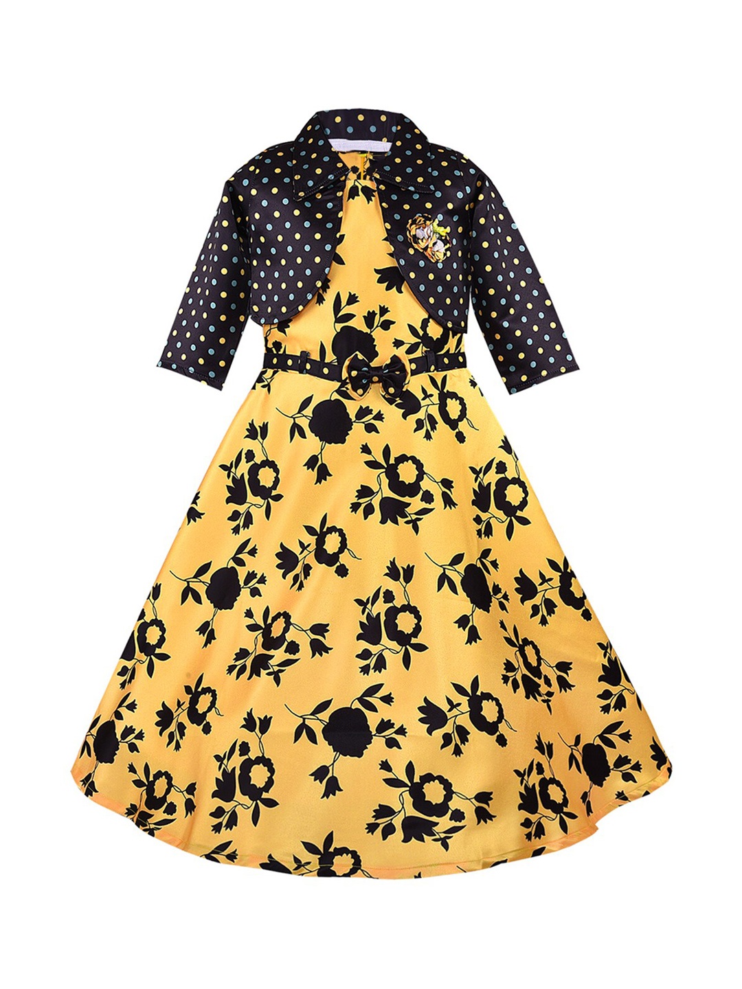

Wish Karo Girls Yellow Printed Fit and Flare Dress
