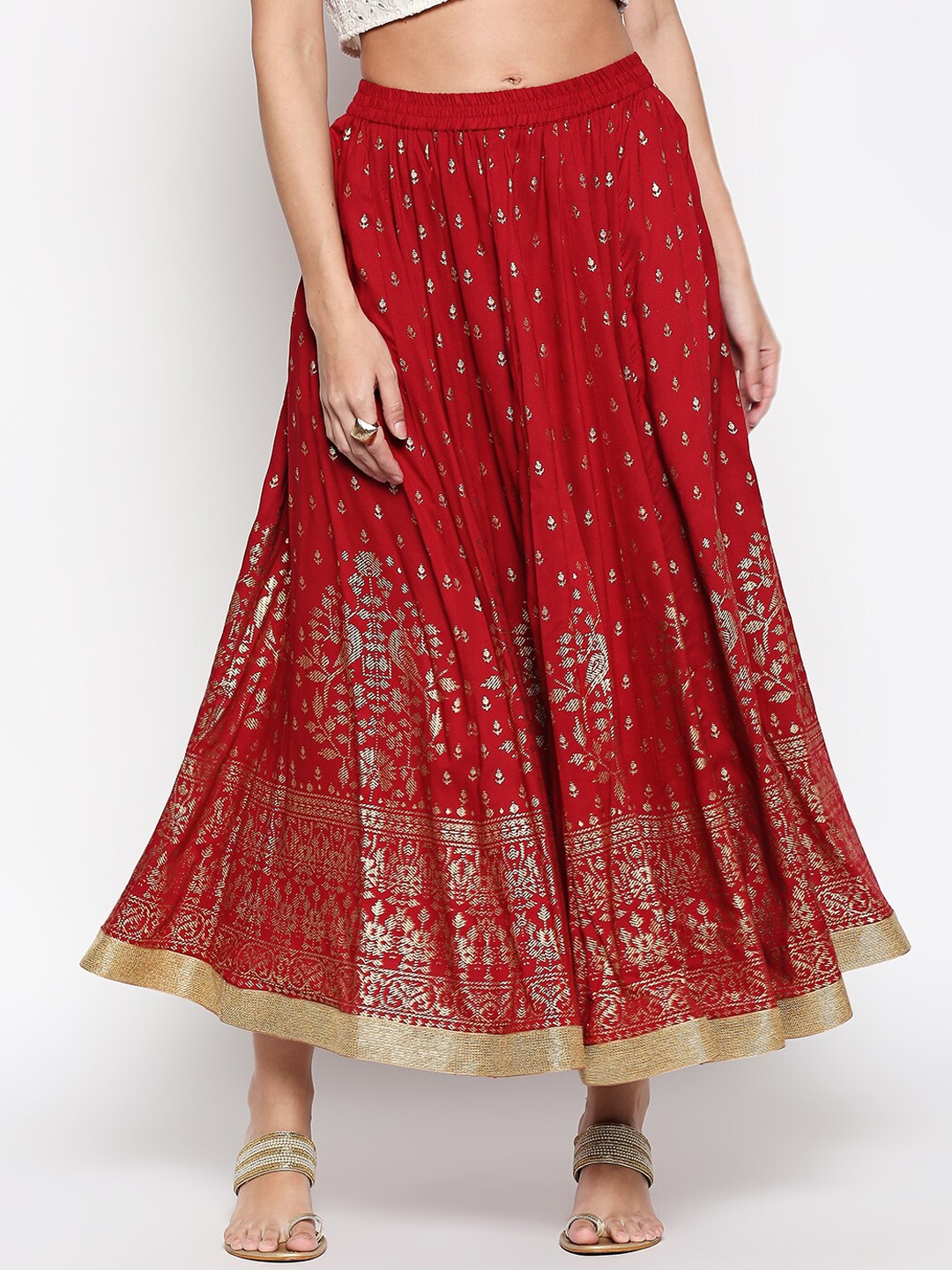 

AKKRITI BY PANTALOONS Women Red & Gold-Colored Printed Flared Maxi Skirt