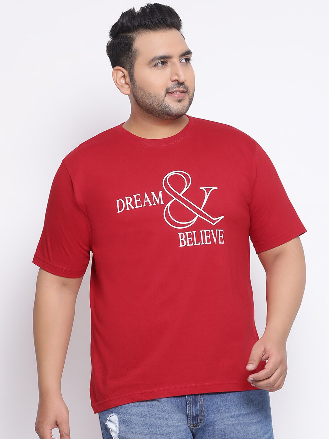 

YOLOCLAN Plus Size Men Red Printed Round Neck T-shirt