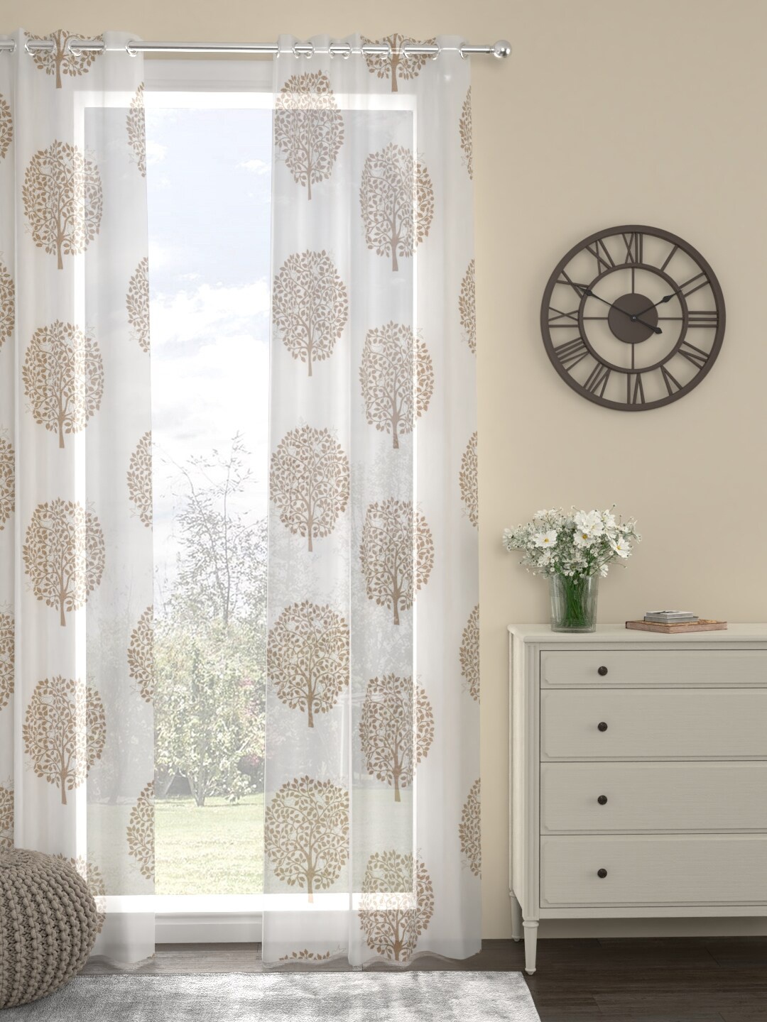 ROSARA HOME Beige & White Floral Printed Door Curtain