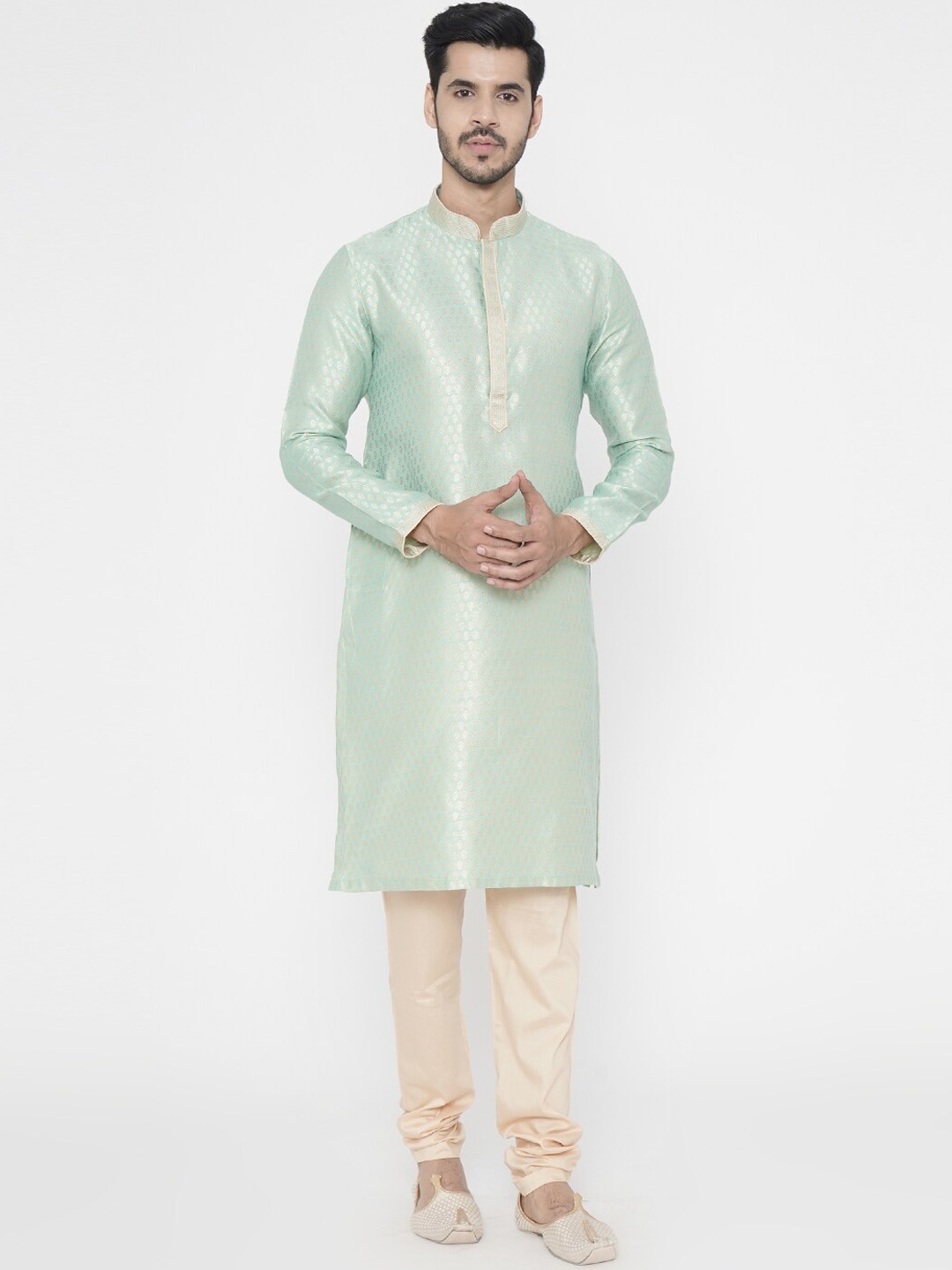 

Manyavar Men Green Woven Design Straight Kurta