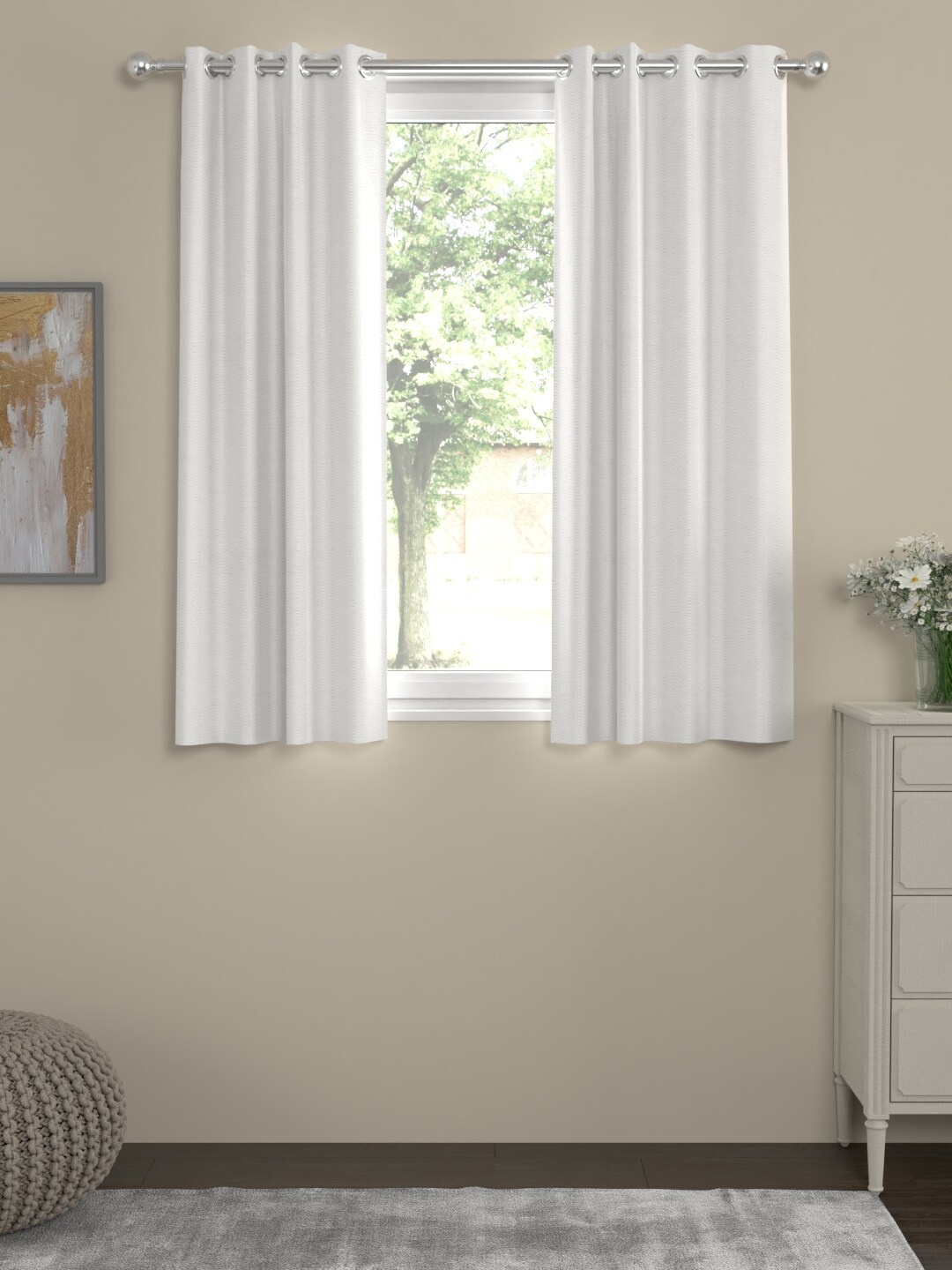 ROSARA HOME Set Of 2 White Solid Chenille Window Curtains