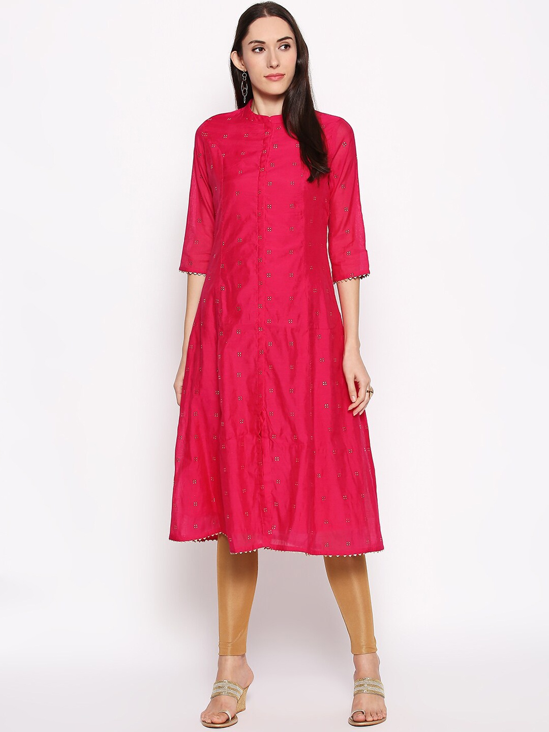 

RANGMANCH BY PANTALOONS Women Fuchsia Pink Embellished A-Line Kurta