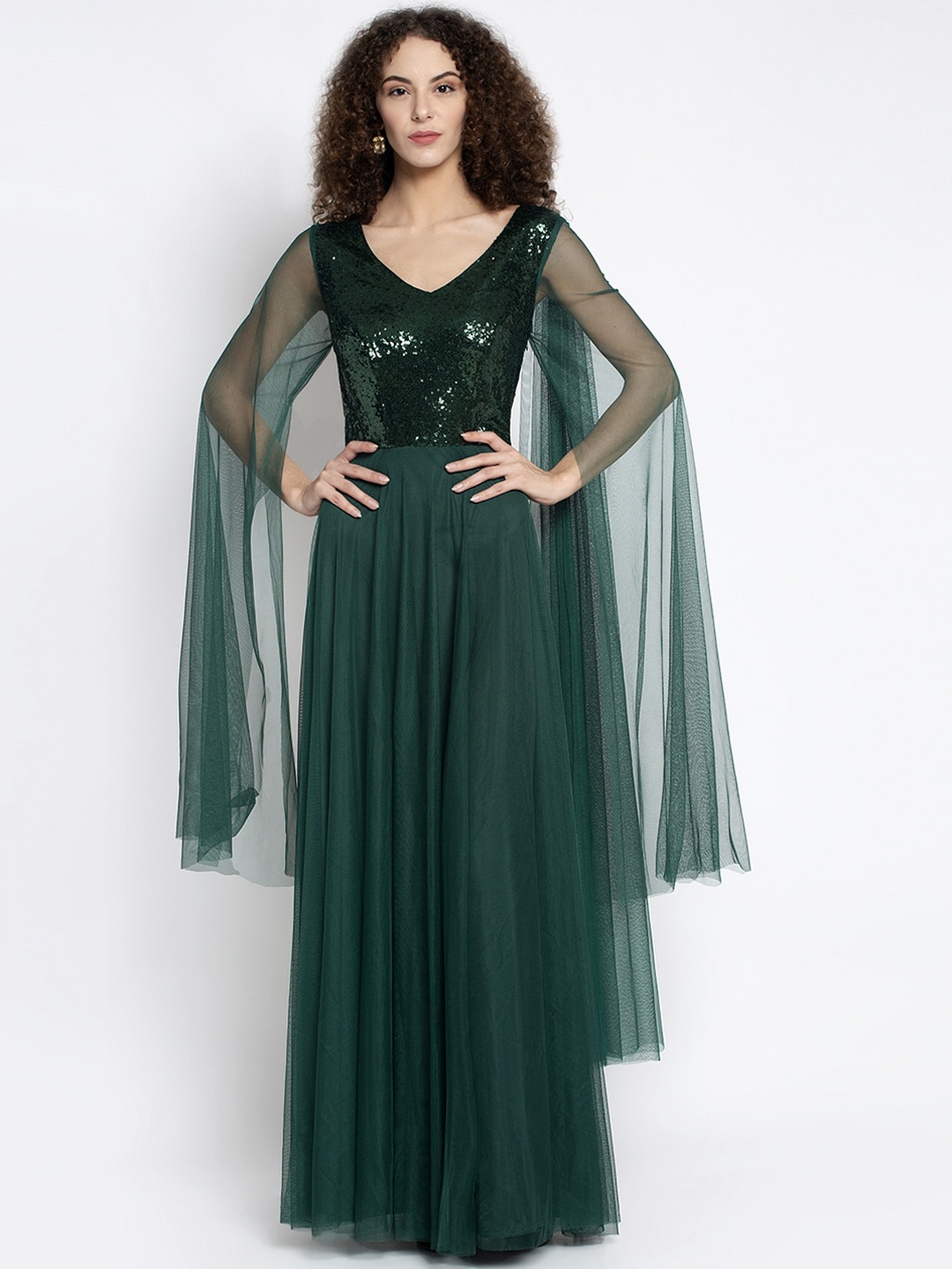 

Just Wow Women Green Embellished Maxi Dress