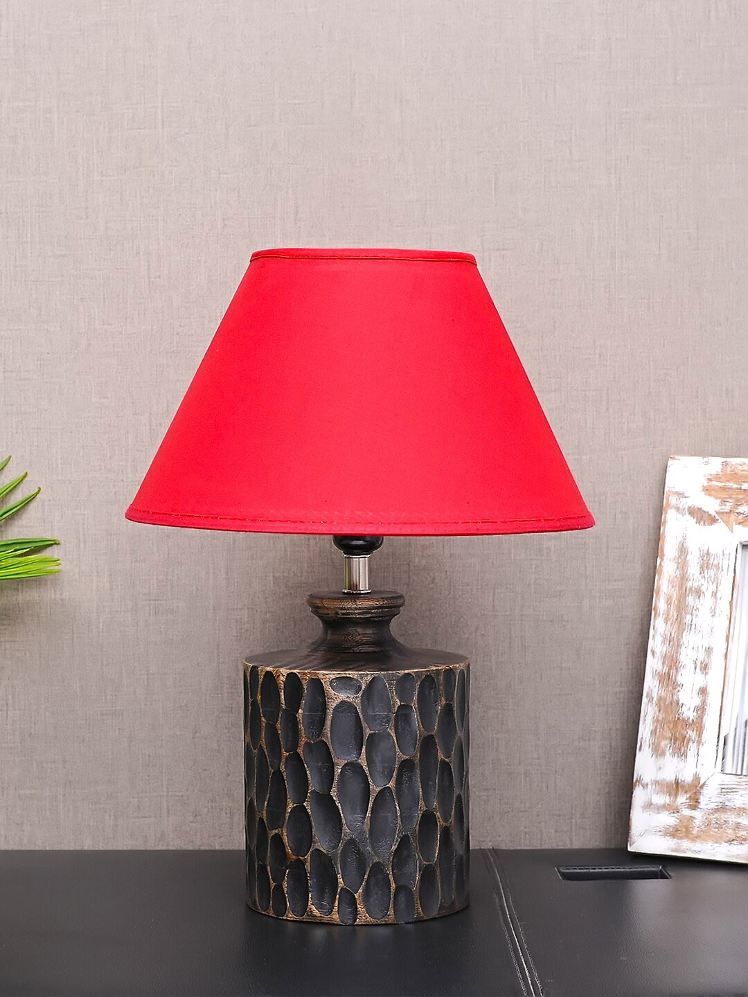 

THE LIGHT STORE Black Solid Bedside Standard Lamp With Red Shade