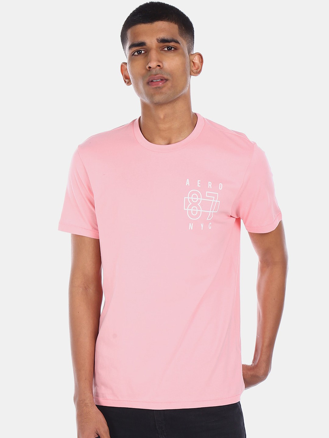 

Aeropostale Men Pink Printed Round Neck T-shirt