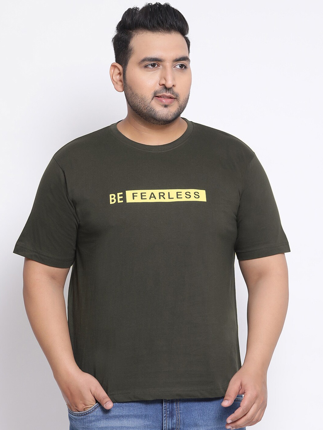 

YOLOCLAN Plus Size Men Green Printed Round Neck T-shirt