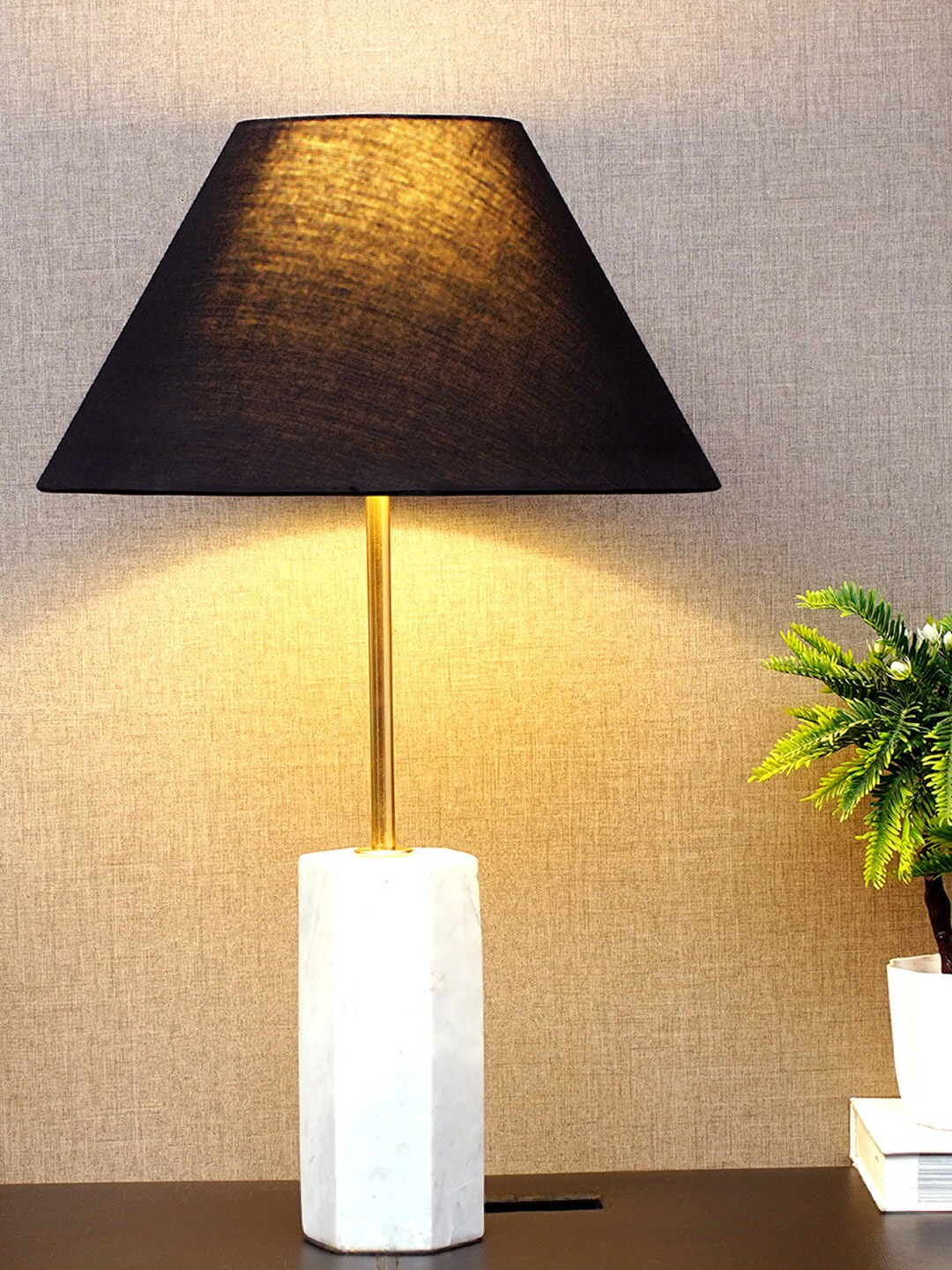 

THE LIGHT STORE White Solid Table Lamp With Black Shade