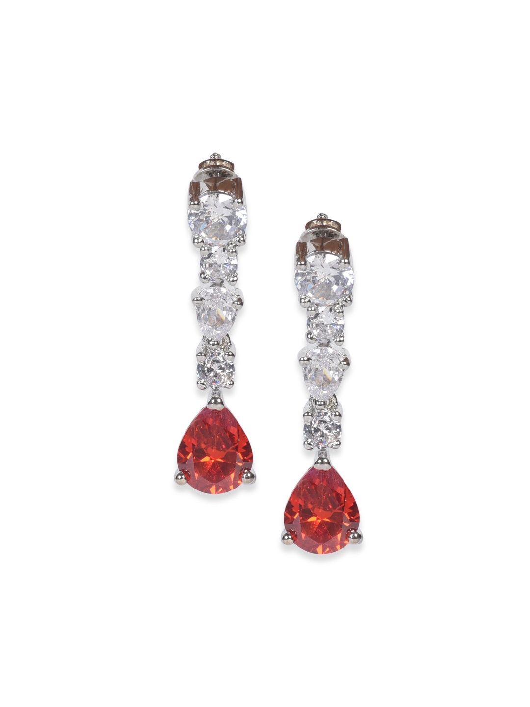 

MIDASKART Silver-Toned & Red Contemporary Drop Earrings