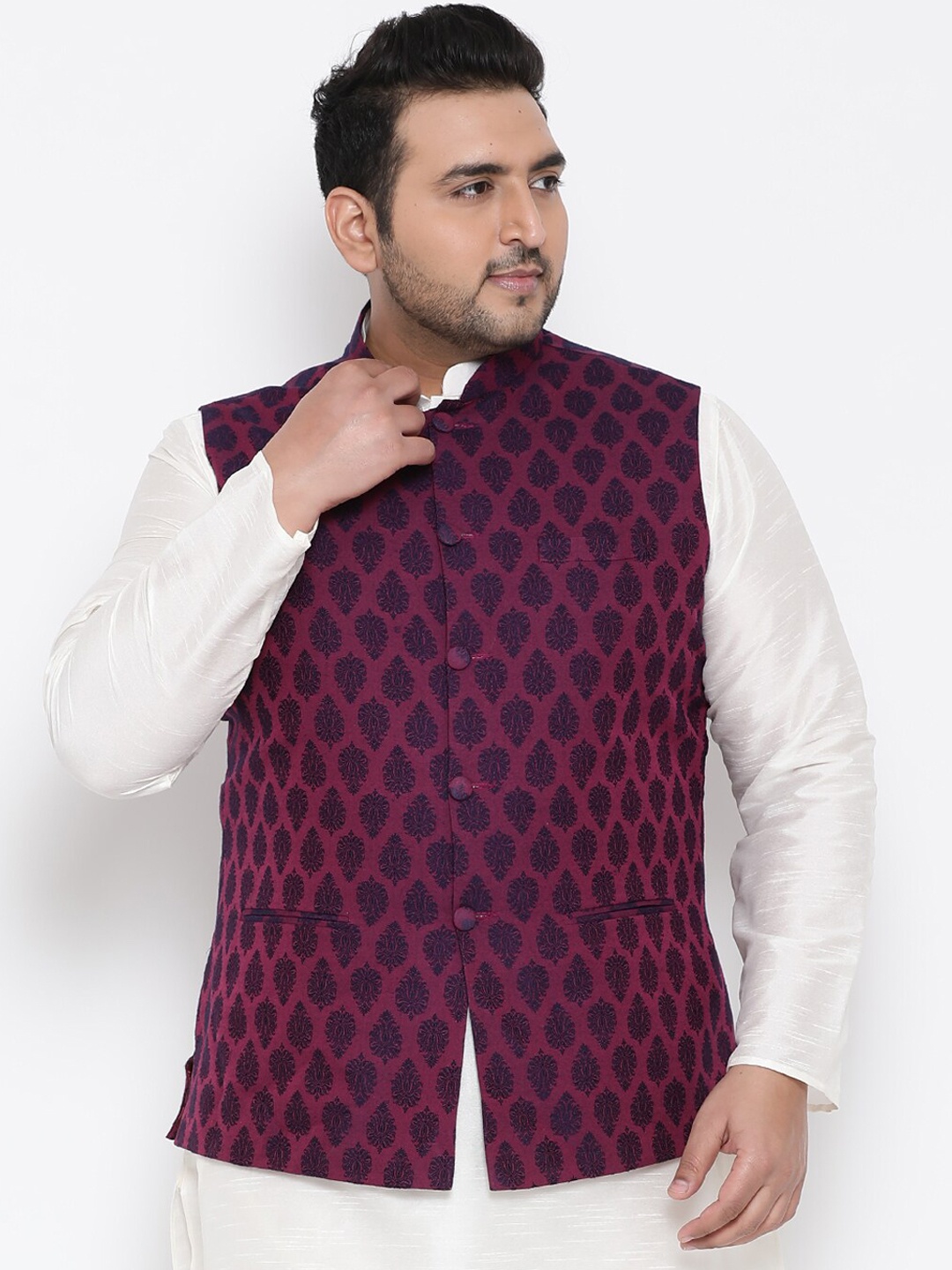 

KISAH PLUS Men Purple & Black Woven Design Nehru Jacket